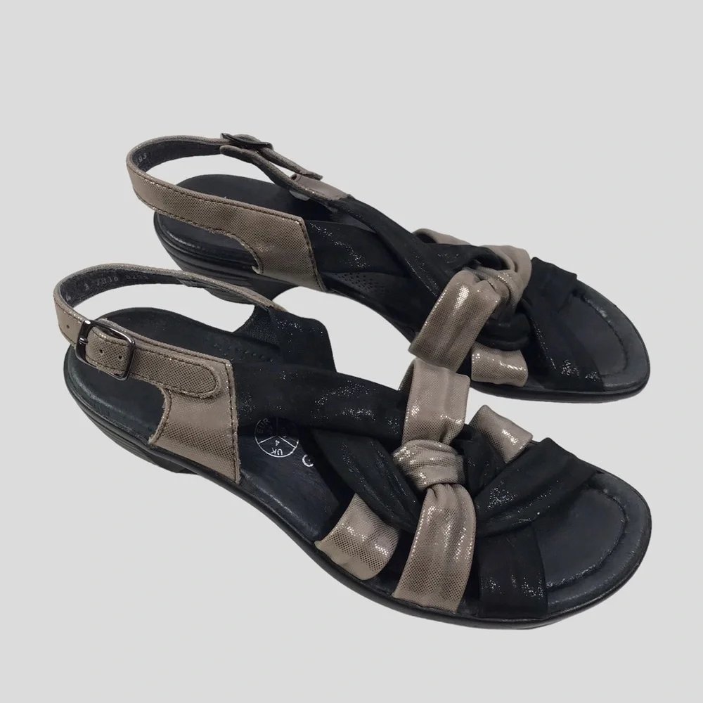 Ara Womens Slingback Sandals black Metallic Leather Size US 6.5